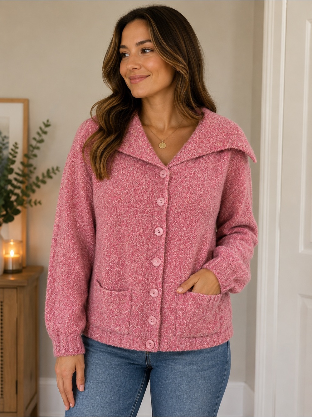 ESCADA Pink Cashmere Blend Collared Cardigan Sweater – Size 38